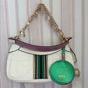 Aldo wicked White and Green Shoulder Bag with Gold Chain